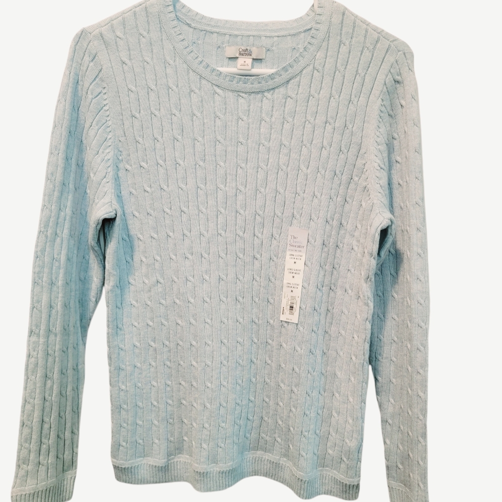 Women's khols croft &barrow medium cable knit sweater soft feel light icy blue